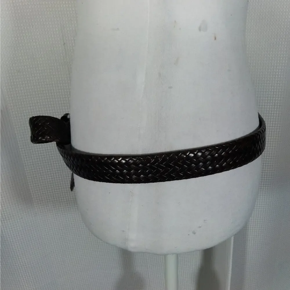 PERRY ELLIS PORTFOLIO! ESPRESSO BROWN GENUINE LEATHER BRAIDED BELT, ARGENTINA!